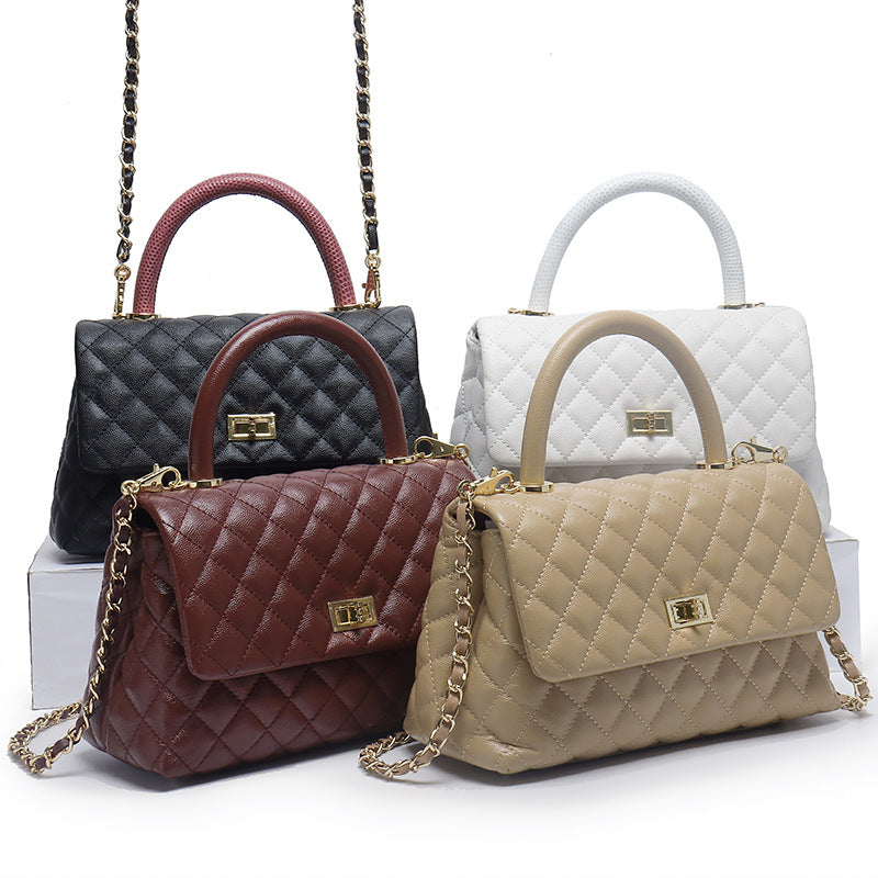 Rhombic Chain Genuine Leather Caviar Classic Style Handbags