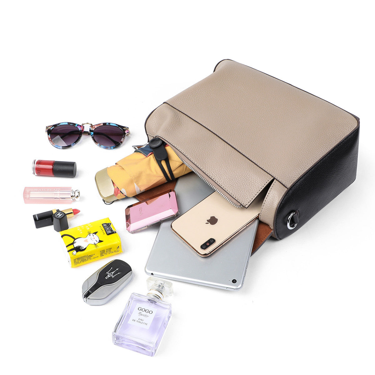 Women's Genuine Leather Fashion Trendy Color Block Bags