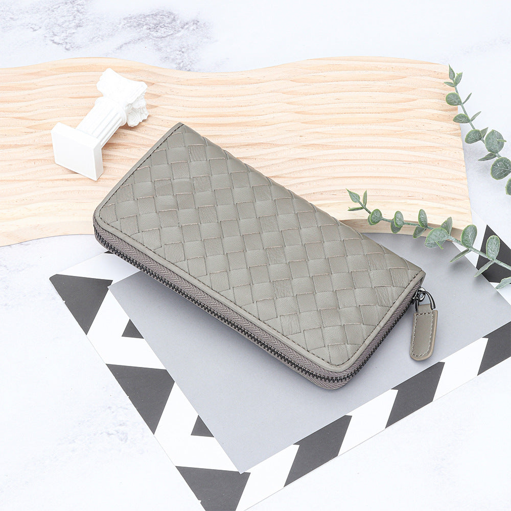 Women's Sheepskin Hand-woven Long Large Capacity Multi Slots Ladies Wallets