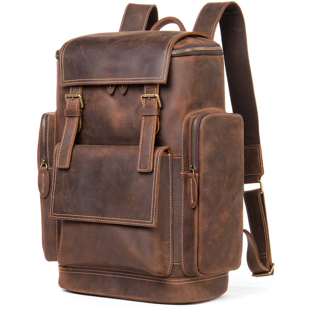 Men's Crazy Horse Leather Retro Computer Running Backpacks