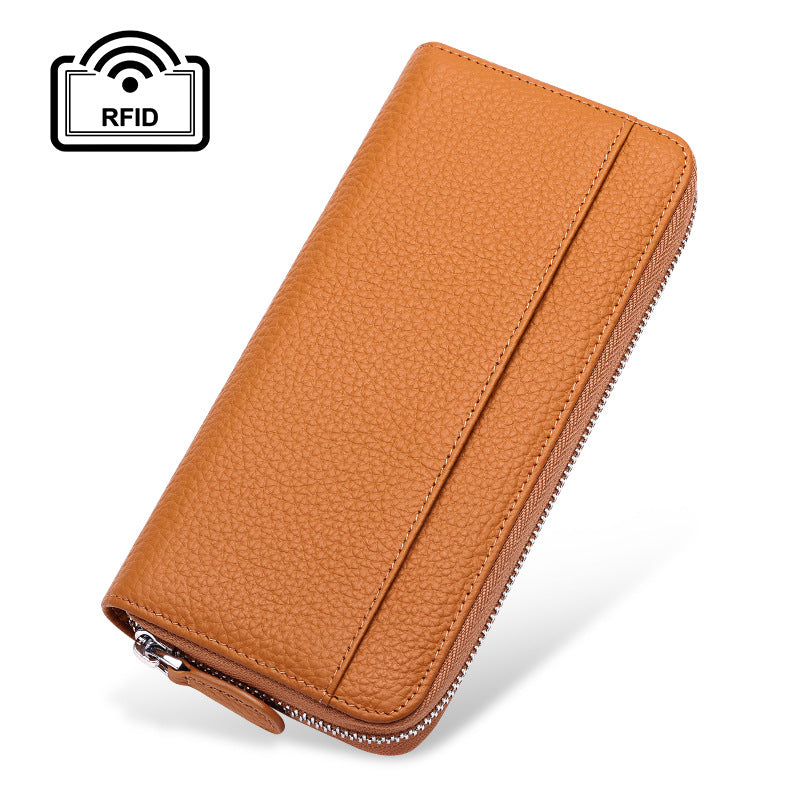 Women's Leather Long Zipper Litchi Grain Cow Ladies Wallets
