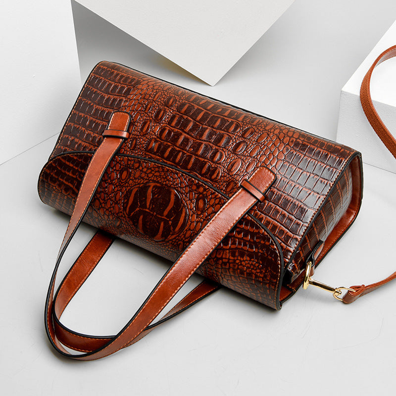 Women's Fashion Crocodile Pattern Portable Boston Pillow Handbags