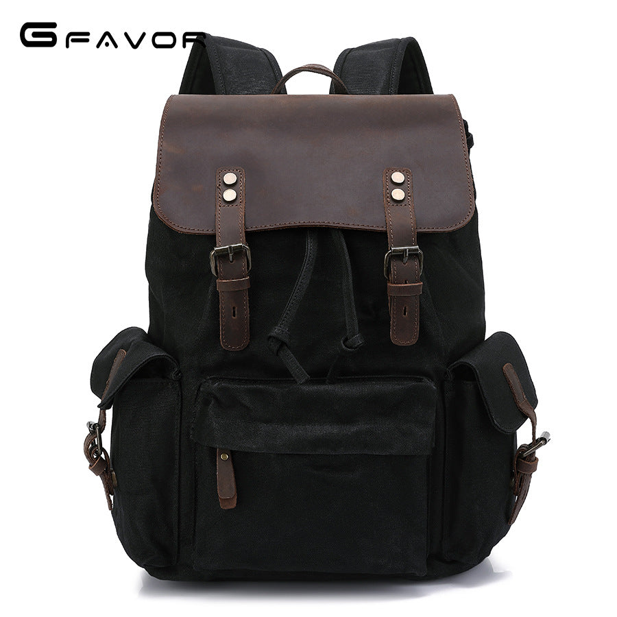 Men's Crazy Horse Leather Retro Oil Wax Backpacks