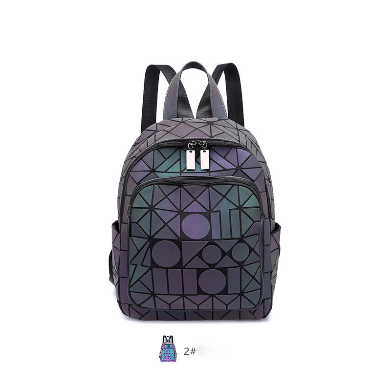 Women's Luminous Rhombus Zipper Geometric Magic Color Backpacks
