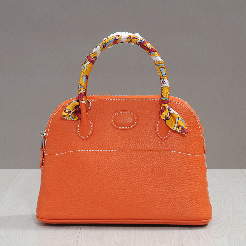 Women's Lychee Pattern First Layer Cowhide Portable Crossbody Bags