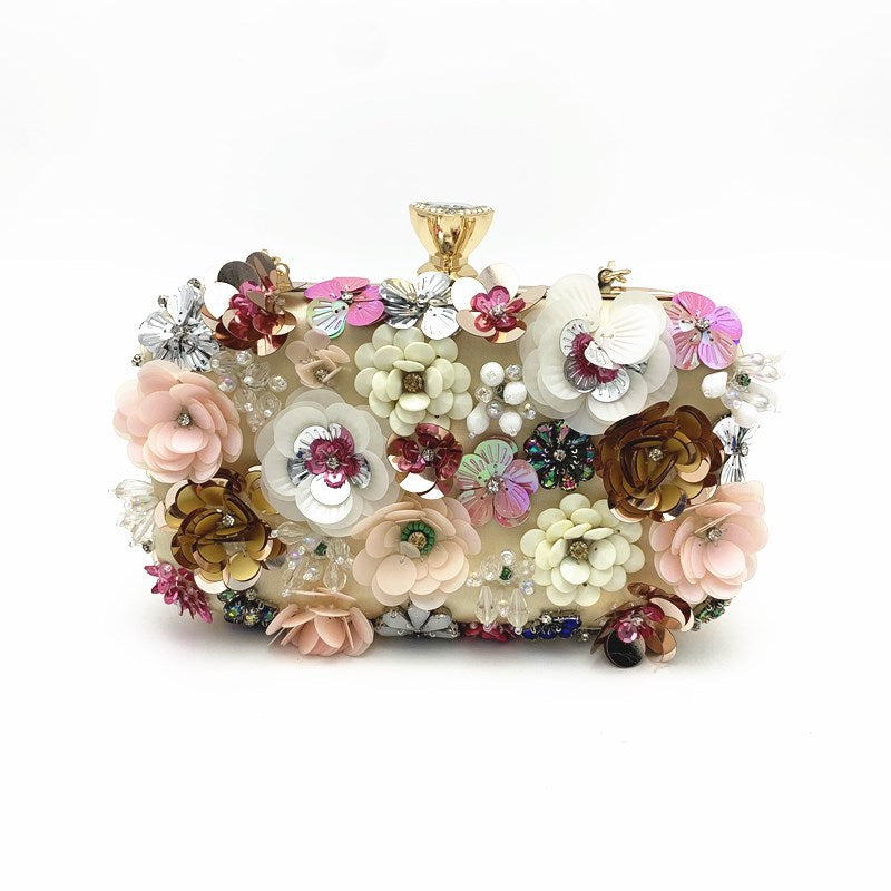 Women's Canli Fashion Dinner Colorful Flower Beaded Evening Bags