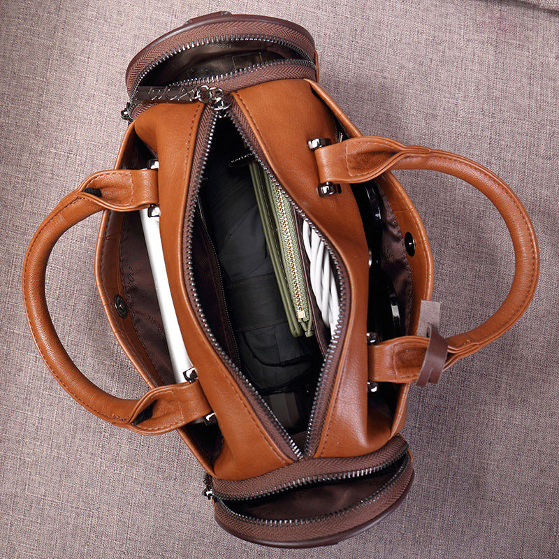 Women's Retro Motorcycle Style Portable Pillow Round Handbags