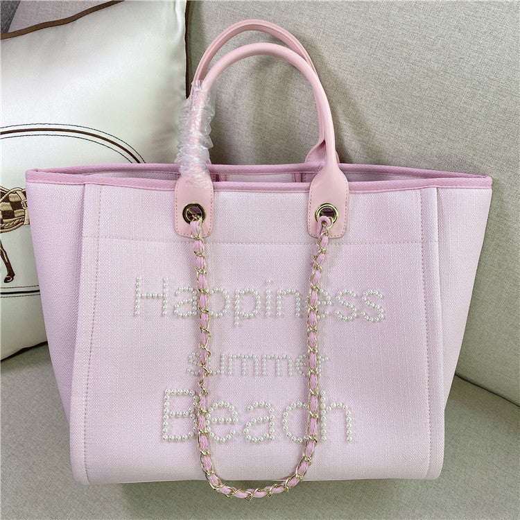 Women's With Leather Portable Chain Pearl Beach Shoulder Bags