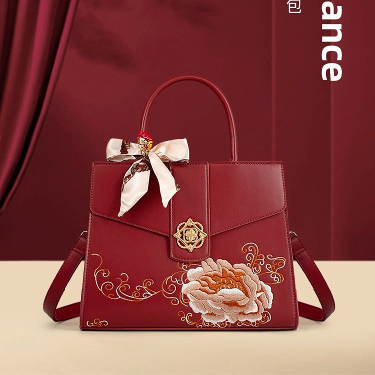 Mother's Day Gift Embroidered Female Red Bridal Bags