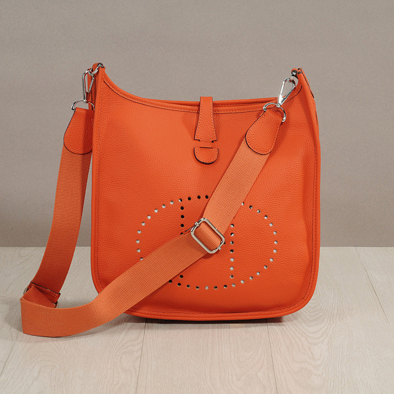 Women's Genuine Leather Cowhide Lychee Pattern Leisure Bucket Bags