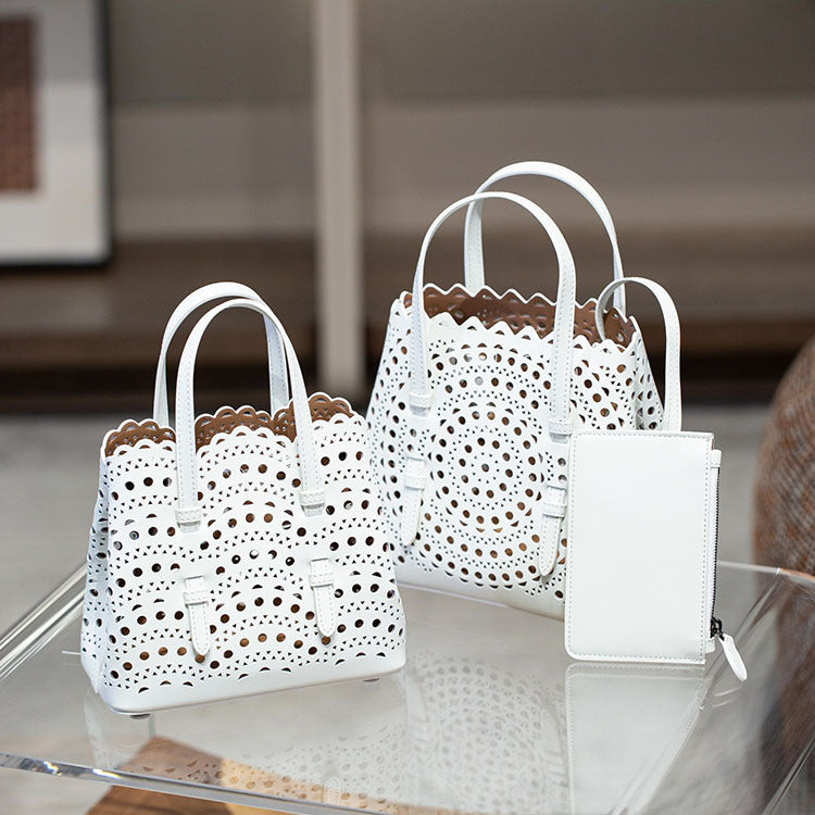 Cowhide Handmade Niche Laser Carved Hollow Out Leather Crossbody Bags