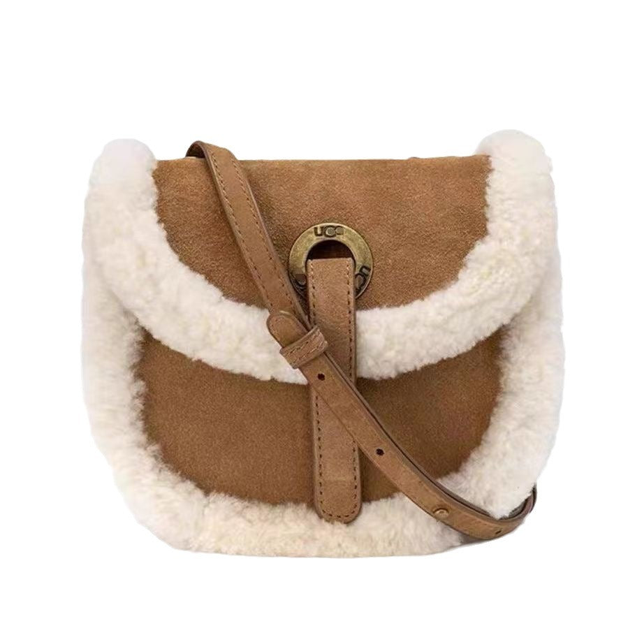 Women's Suede Saddle Fur Lamb Plush Shoulder Bags
