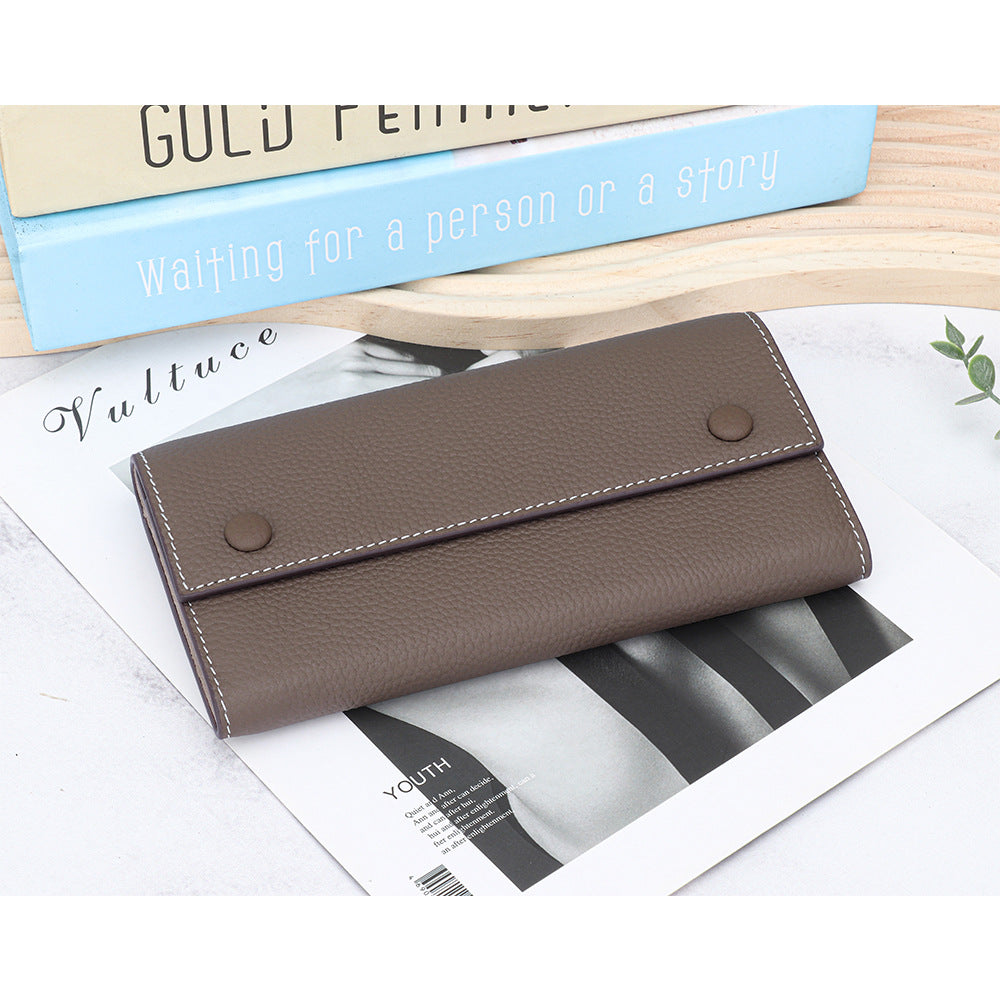 Women's First Layer Cowhide Long Large Capacity Color Matching Purses