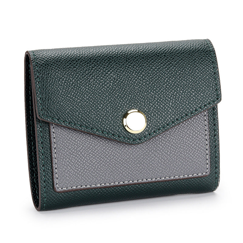 Women's Full Leather Short Korean Style Contrast Color Versatile Ladies Wallets