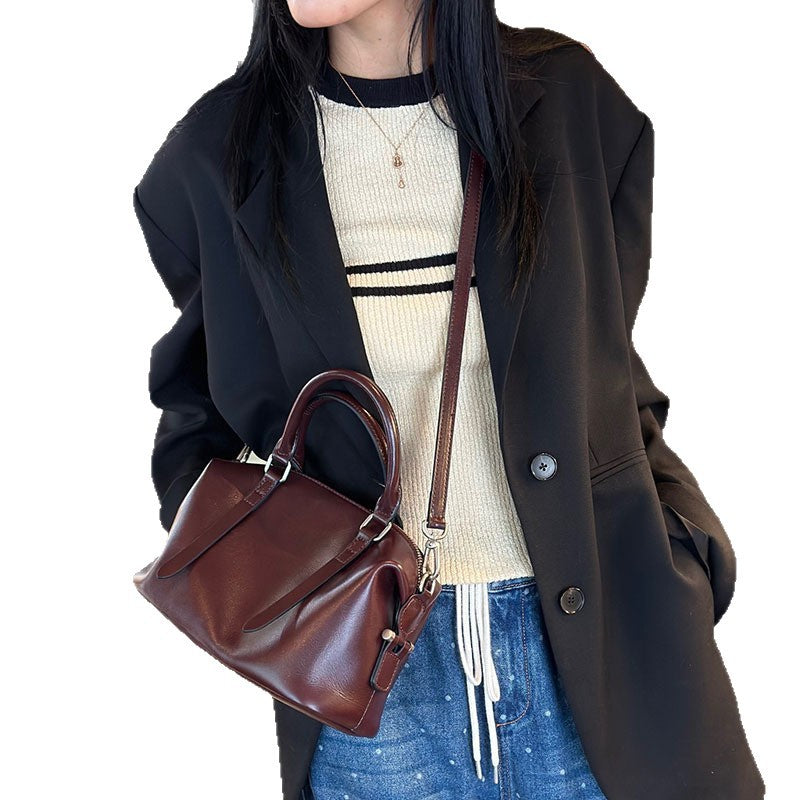 Women's Fashion Pillow Vegetable Tanning Leather Vintage Handbags