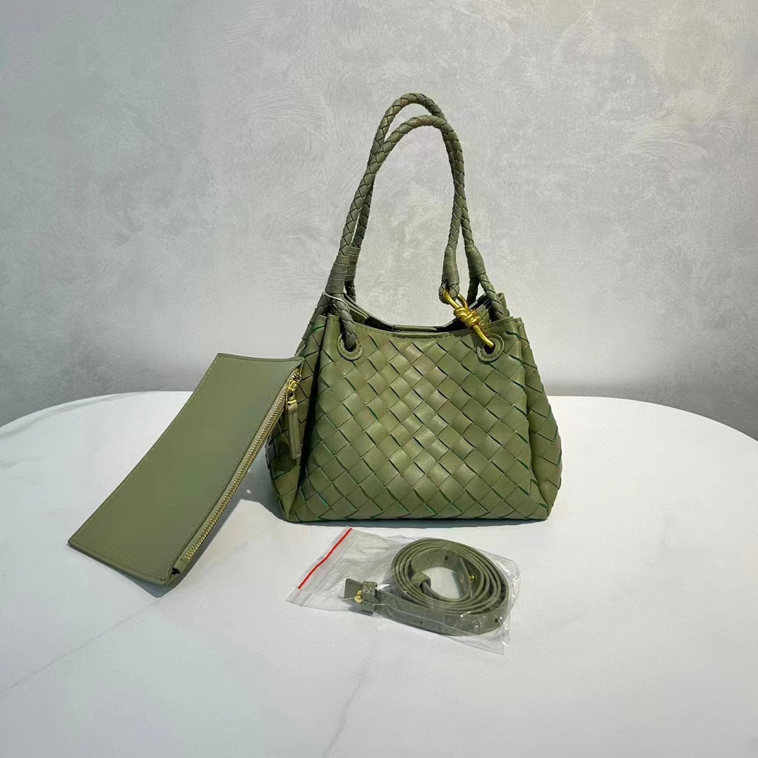 Women's Metal Cord Fastener Woven Large Portable Bags