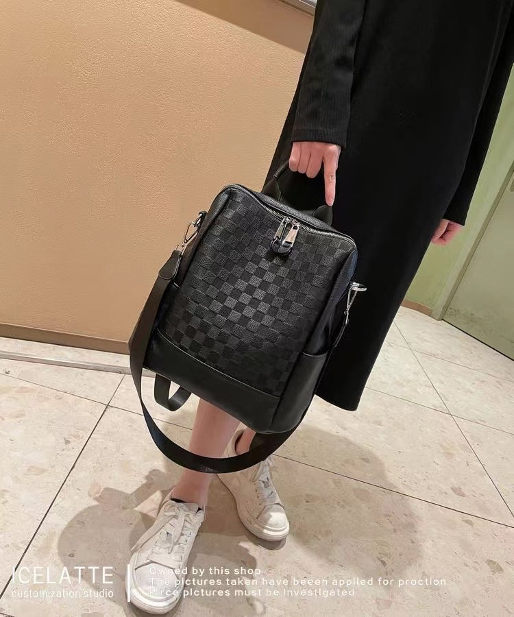 Women's Fashionable High-grade Design Chessboard Plaid Leather Backpacks