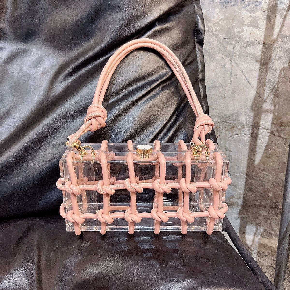 Women's Design Acrylic Transparent Box Dinner Woven Armpit Bags