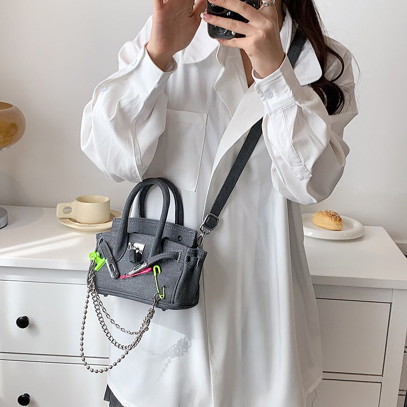 Handmade Denim Niche Stitching Large Capacity Handbags