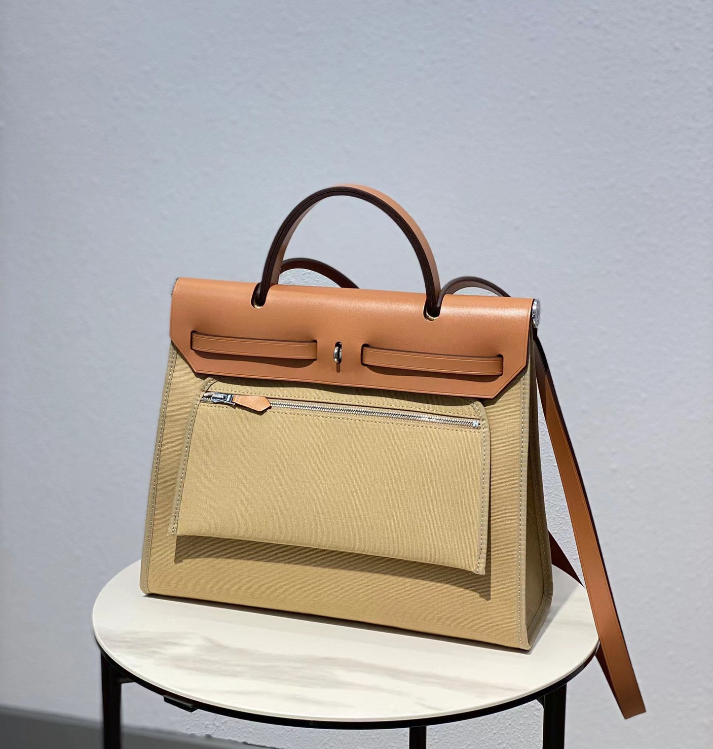 Trendy Head Layer Cowhide Canvas Kelly Shoulder Bags