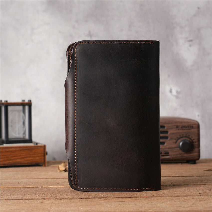 Men's Crazy Horse Leather Long Two-fold Pure First Layer Men's Wallets