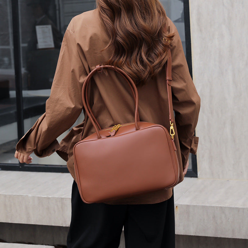 Women's Slouchy Beautiful Niche Leather Bowling Bags