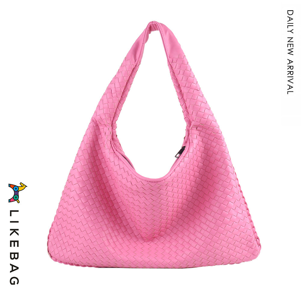 Woven Solid Color Large Capacity Portable Simple Shoulder Bags