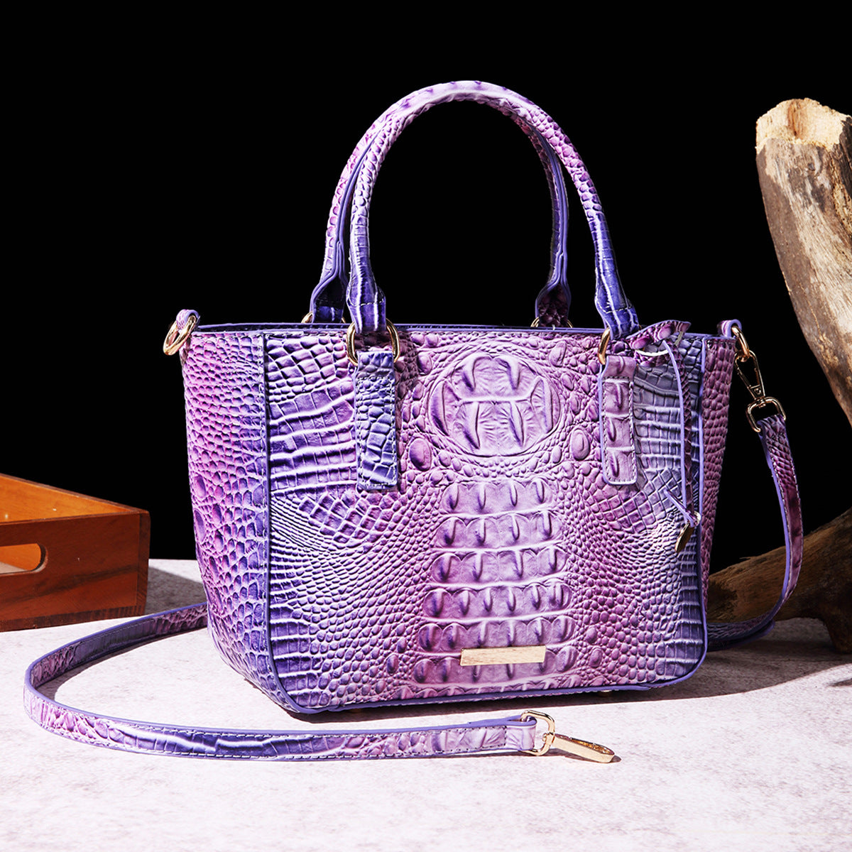 Women's Portable Underarm Vintage Brahmin Crocodile Pattern Handbags