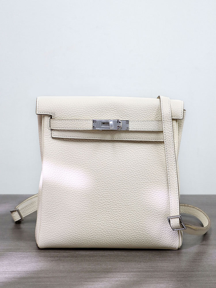 Women's Top Layer Cowhide Lychee Pattern Kelly Backpacks