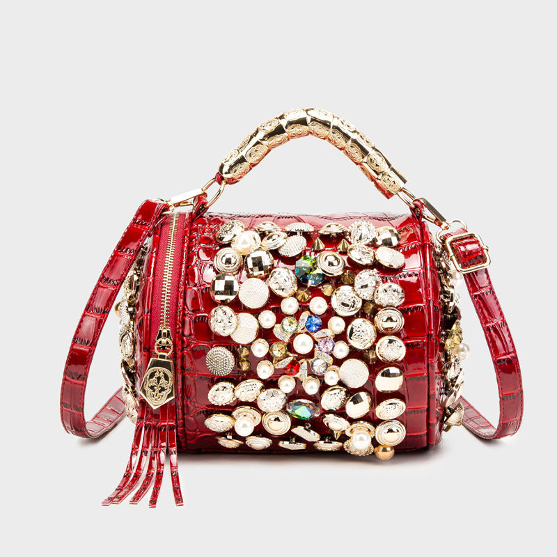 Women's Portable Round Pearl Color Crystal Handbags