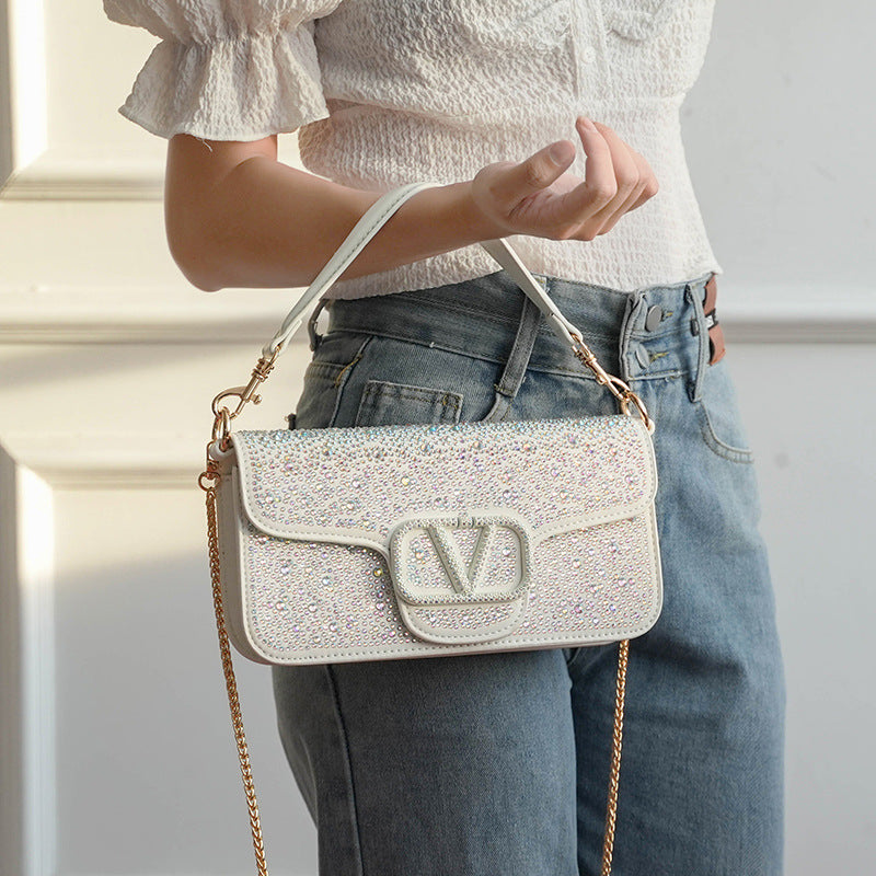 Bright Crystal Sliding Chain Fashion Flip Crossbody Bags