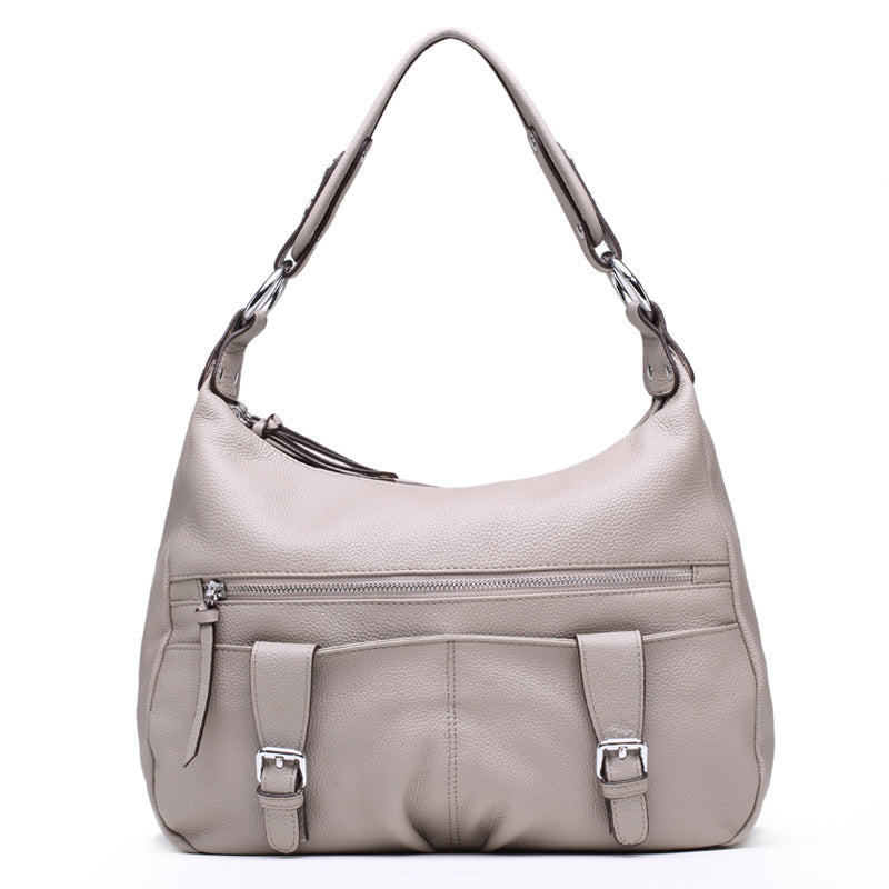Women's Pleated Large Capacity Leather First Layer Handbags