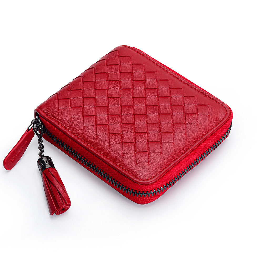 Women's Short Sheepskin Zipper Classic Genuine Leather Ladies Wallets