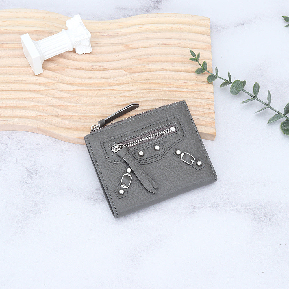Women's Genuine Rivet Multiple Slots Fold First Ladies Wallets