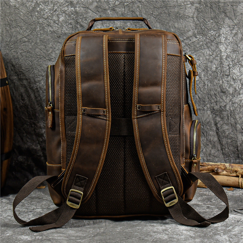 Men's Crazy Horse Leather Large Capacity Genuine Cowhide Backpacks