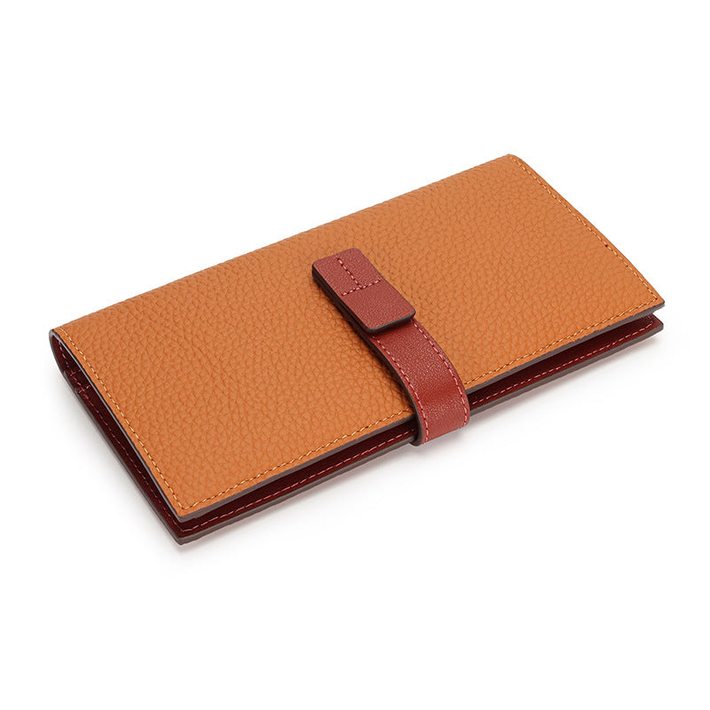 Long Genuine Leather Contrast Color First Layer Cowhide Ladies Wallets