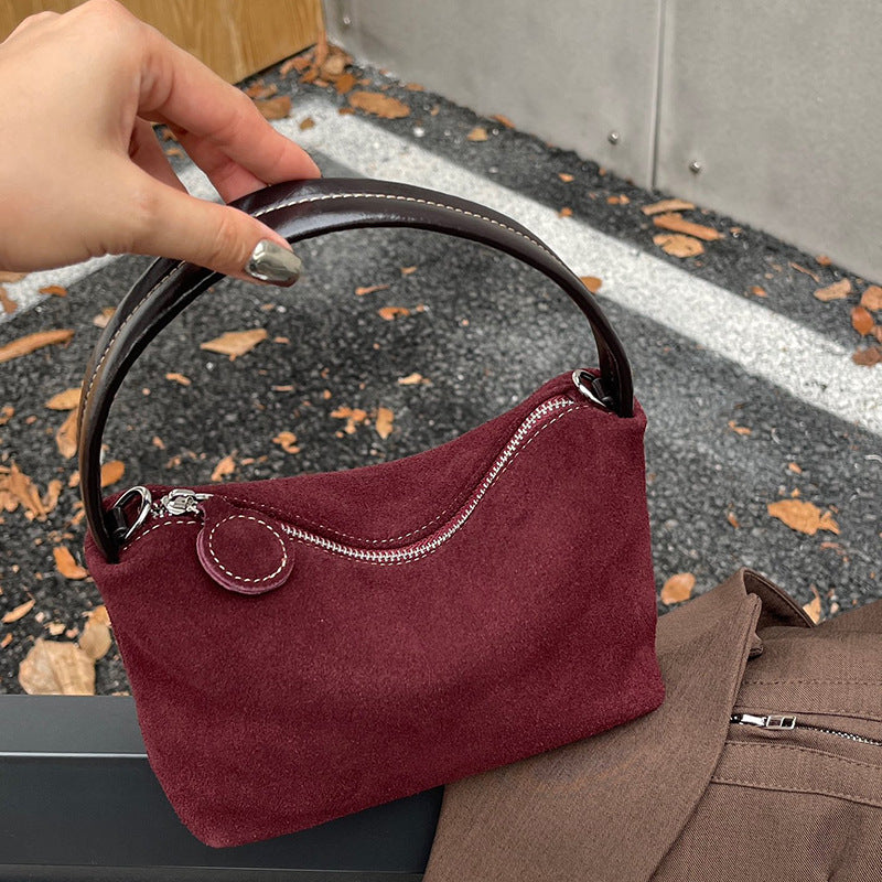 Women's High-grade Suede Cowhide Lunch Box Retro Crossbody Bags