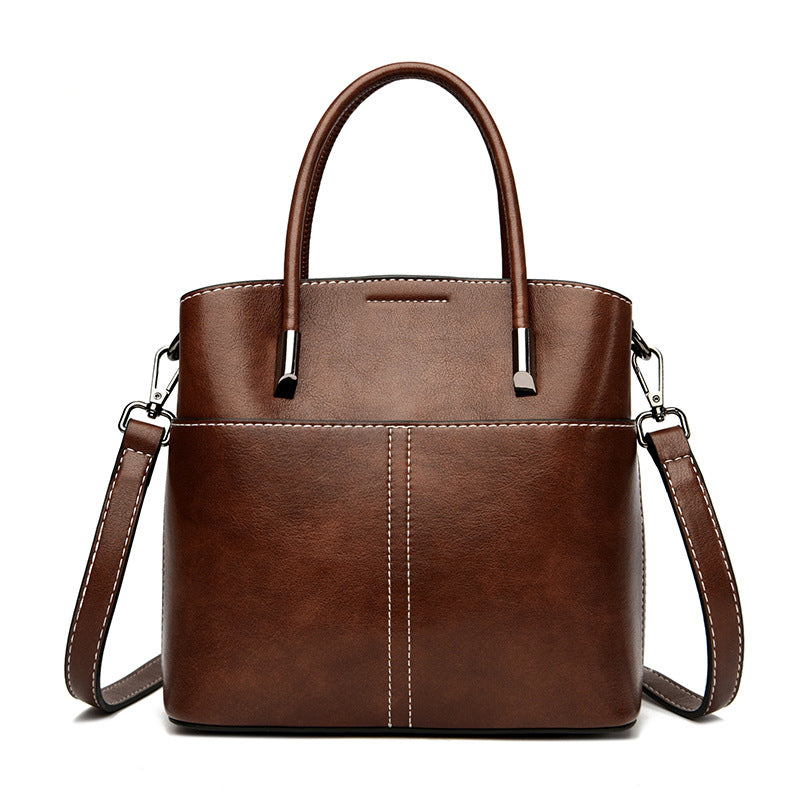 Women's Oil Wax Leather Niche Senior Large Handbags