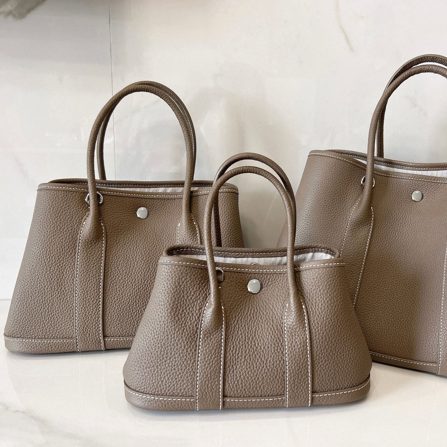Women's Leather Litchi Pattern First Layer Large Handbags
