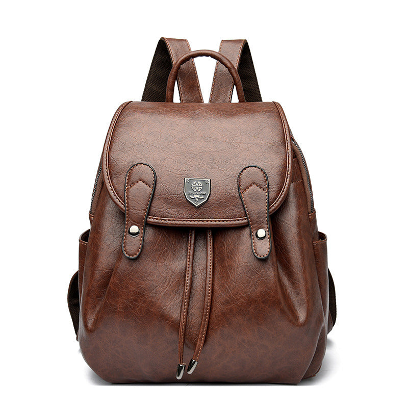 Women's Cow Wax Leather Vintage Drawstring Backpacks