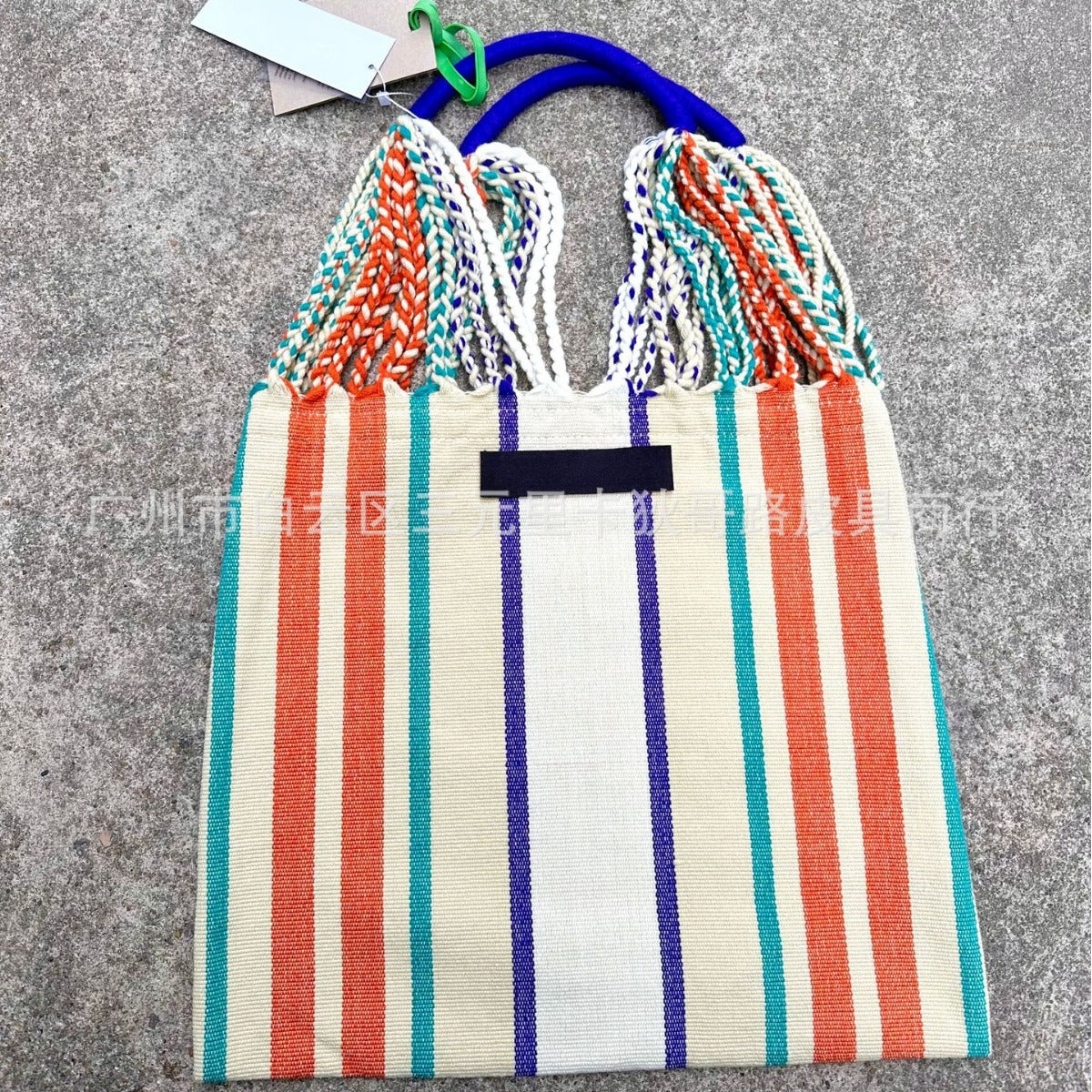 Striped Large Capacity Shopping Wool Woven Handbags
