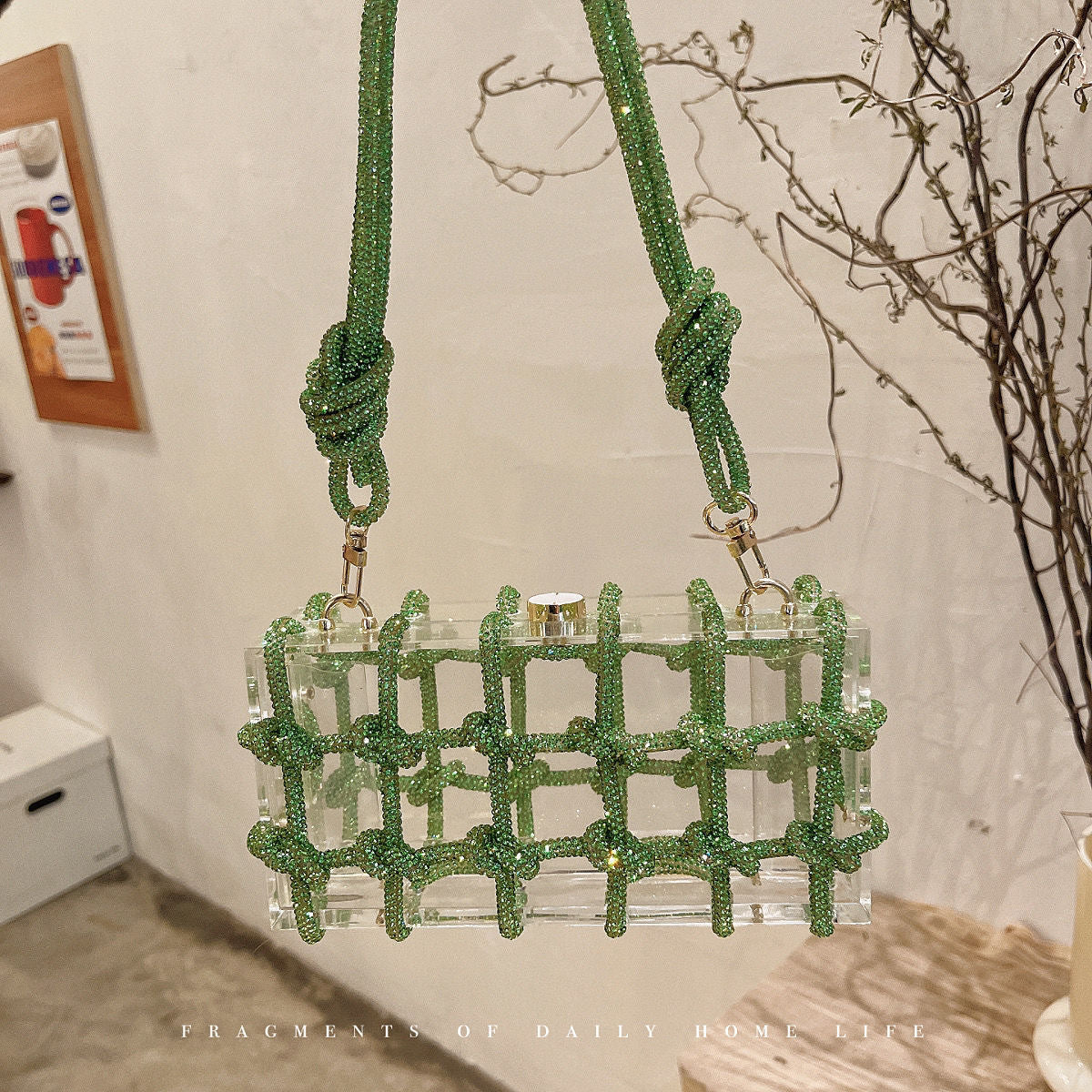 Women's Design Acrylic Transparent Box Dinner Woven Armpit Bags