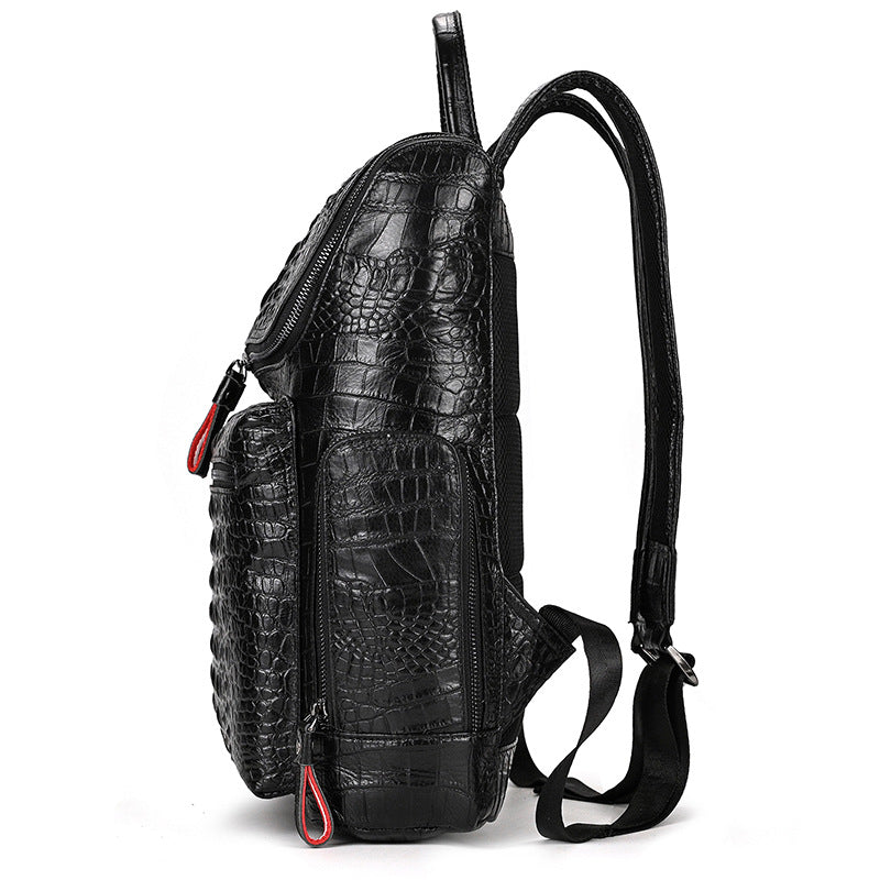 Men's Crocodile Pattern Leather First Layer Cowhide Black Backpacks