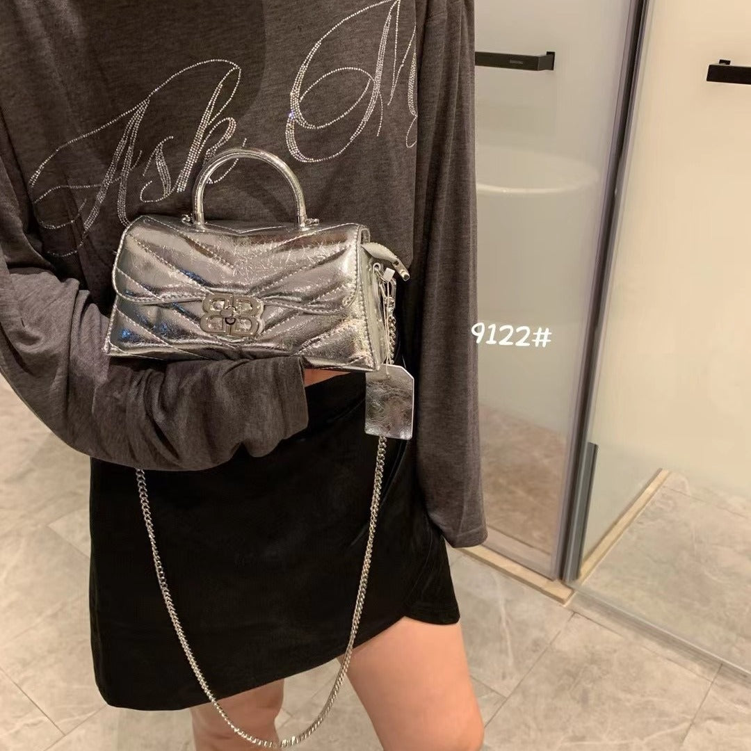 Women's Popular Genuine Leather Chain Korean Rhombus Lock