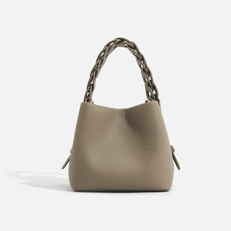 Women's Portable Soft Leather Lychee Pattern Drawstring Handbags