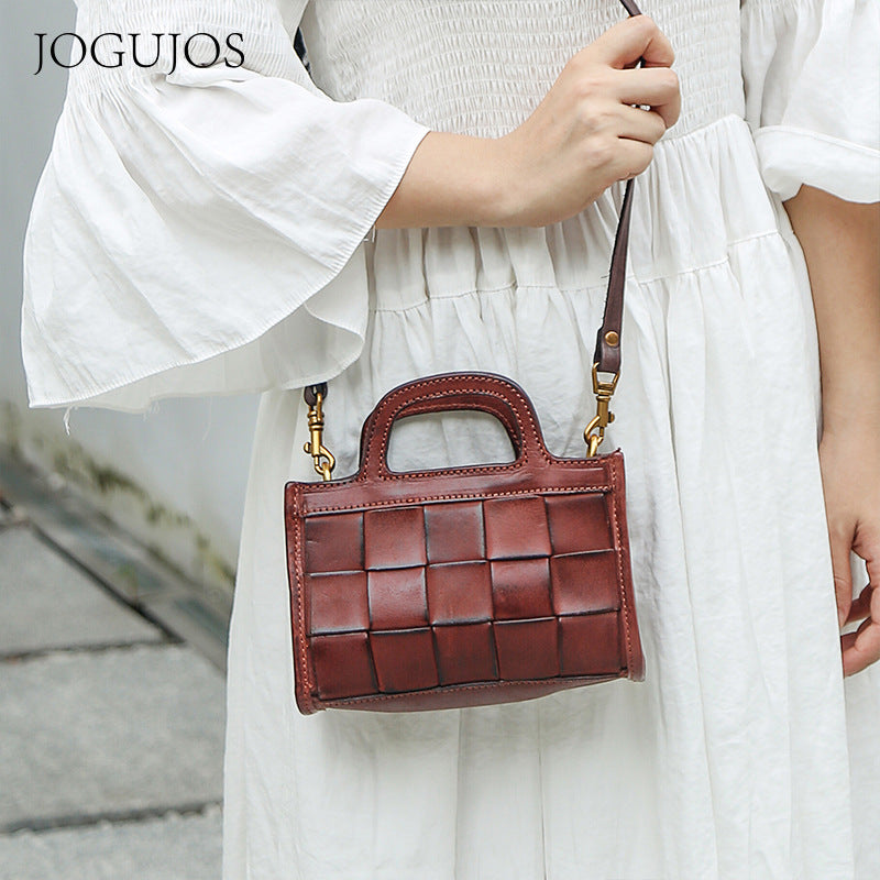 Women's Genuine Leather Woven Retro Fashion Crossbody Bags
