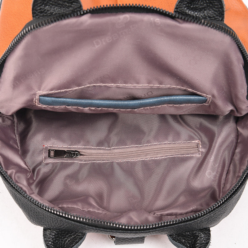 Women's Color Matching Leather Korean Retro Campus Backpacks