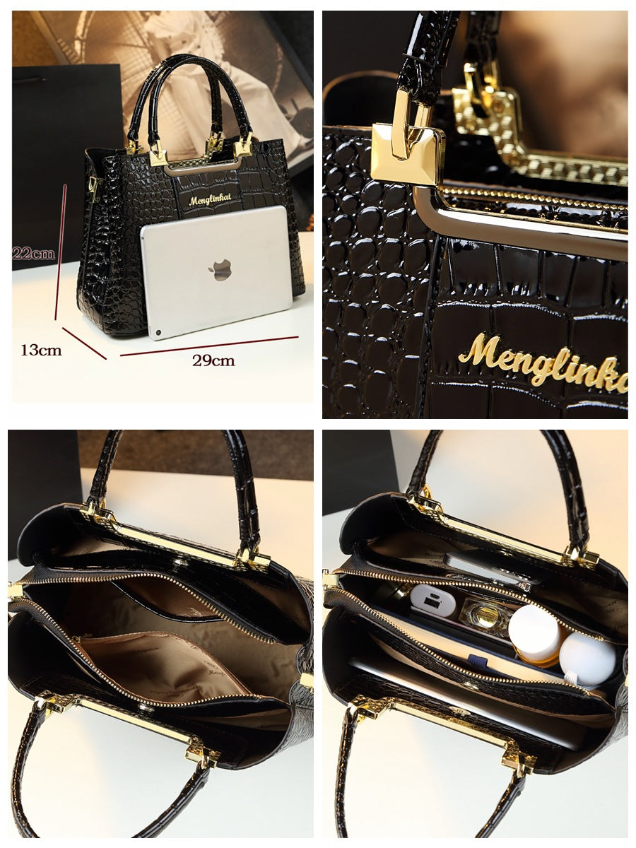 Summer Glossy Mother Fashion Crocodile Pattern Elegant Handbags