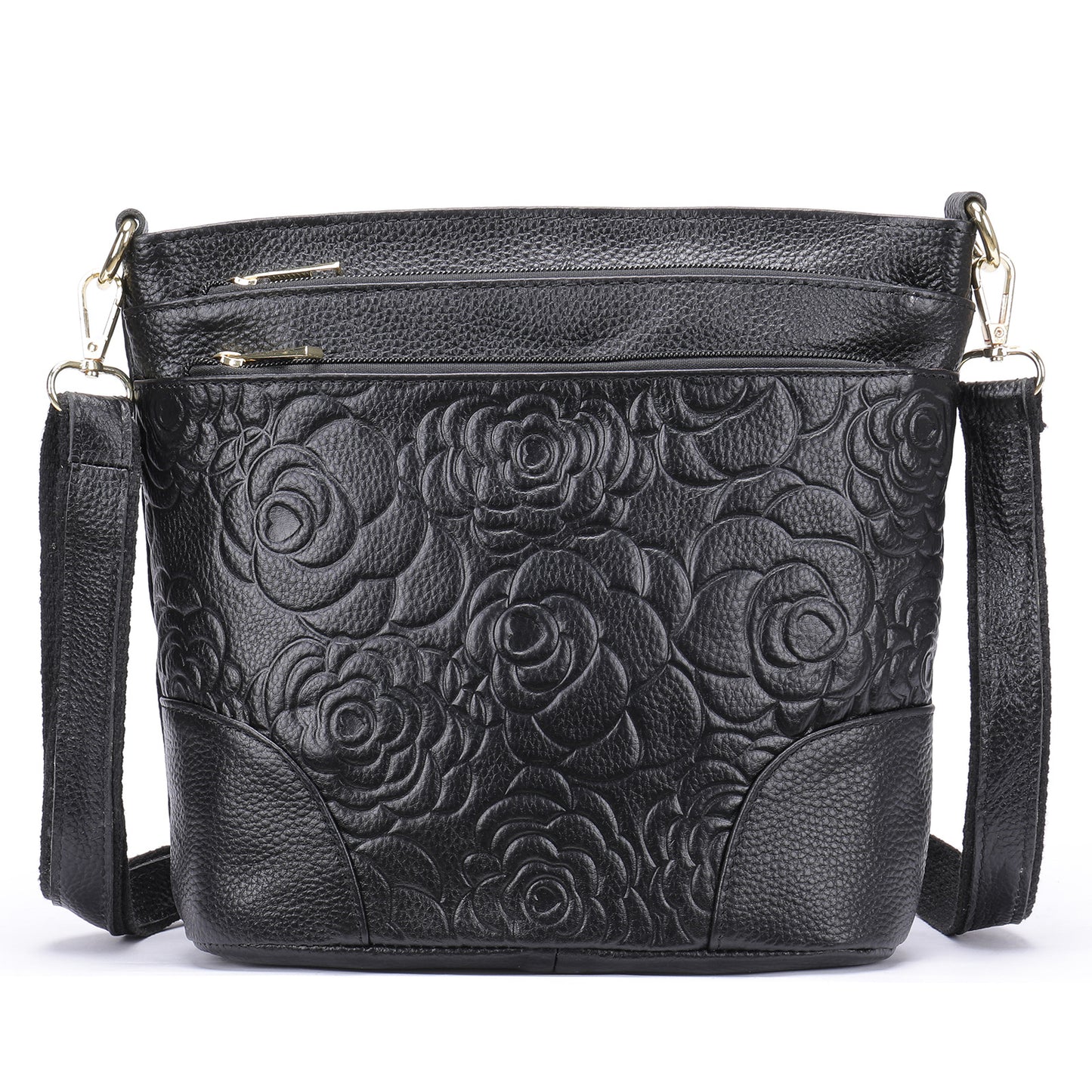 Women's Genuine Leather Embossed Mother First Layer Cowhide Multi Compartment Shoulder Bags