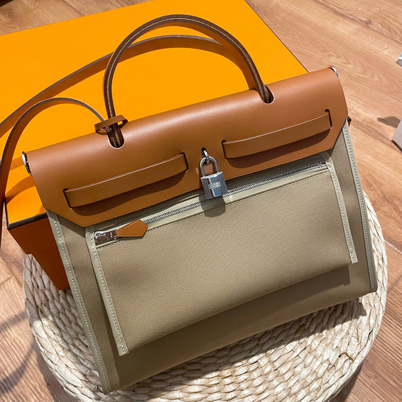 Trendy Head Layer Cowhide Canvas Kelly Shoulder Bags
